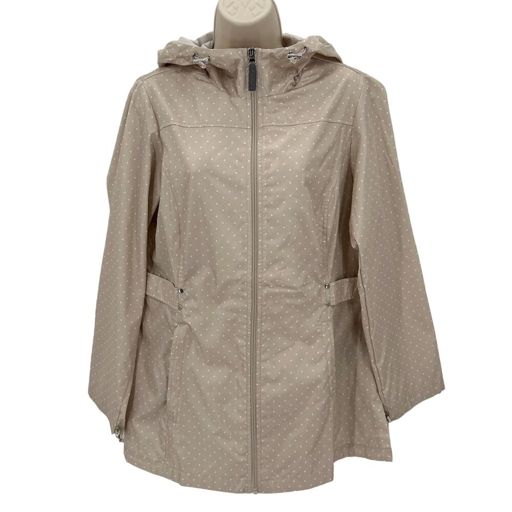 Jones New York Womens Biege Polkadot Long Sleeve Hooded Lightweight Jacket M